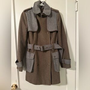 Topshop Brown and Gray Women’s Wool Military Pea Coat